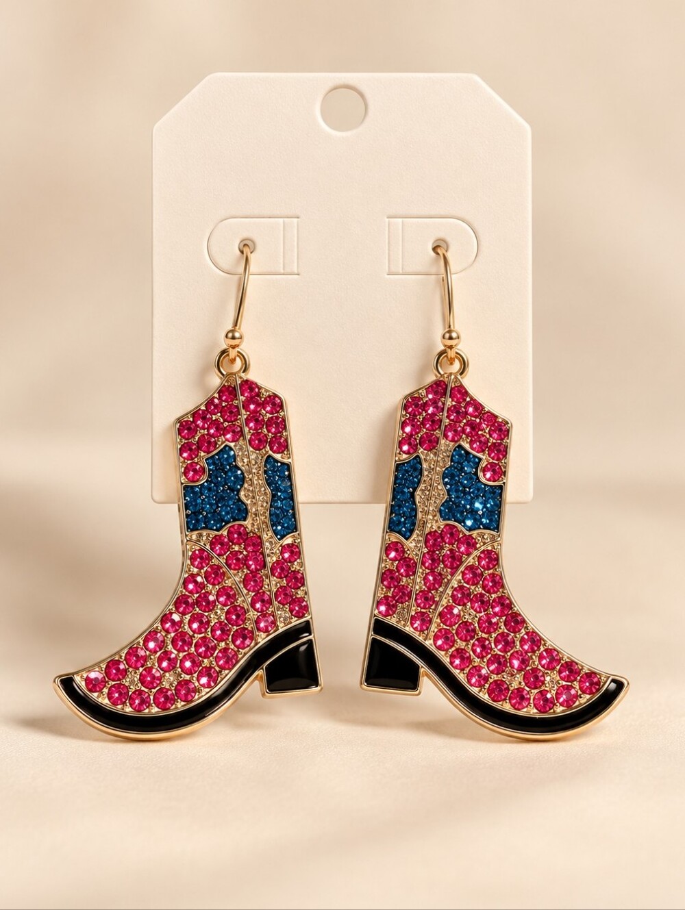 Leith Pink and Blue Rhinestone Cowboy Boot Dangle Earrings